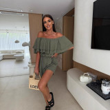 Summer Solid Ruffle Off-Shoulder Jumpsuit