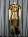 Women sexy v-neck pleated fishtail Formal Party Dress