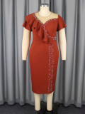 Women Round Neck beaded ruffle Formal Party Bodycon Dress