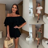 Summer Solid Ruffle Off-Shoulder Jumpsuit
