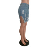 Distressed Denim Knee-Length Shorts