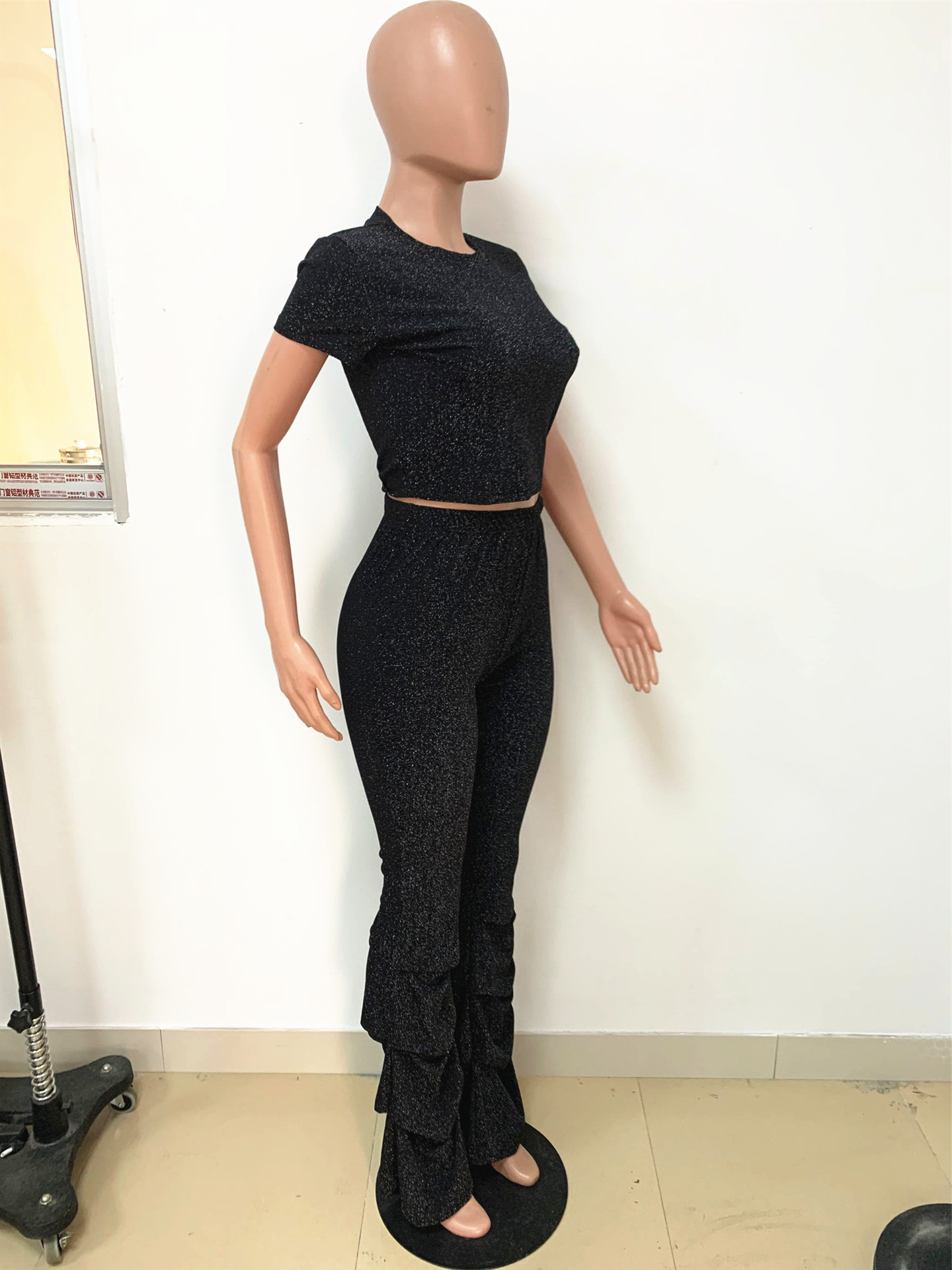 Summer Sporty Ruffle Short-Sleeve Two-Piece Pants Set