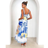 Summer Holiday Print Strap Maxi Dress