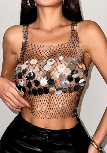 Sequin Fishnet Beach Cover-Up Tank Top