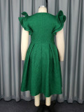 Women elegant ruffle square neck rose jacquard Formal Party Dress