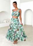 Floral Strap Crop Top & High-Waist Skirt Two-Piece Set