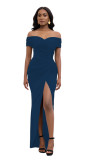 Solid Color Off Shoulder Slit Long Dress