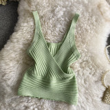 Retro Ribbed Knit Vest V-Neck Low Back Cropped Tank