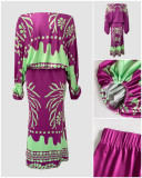 Women Printed Lantern Sleeve Top and Fishtail Skirt Two-Piece Set
