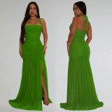 Women’s Summer Sheer High-Slit Solid Color Dress
