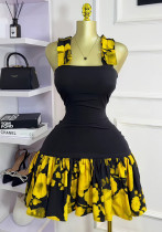 Women's Sleeveless Strapless Print Ruffle Mini Dress