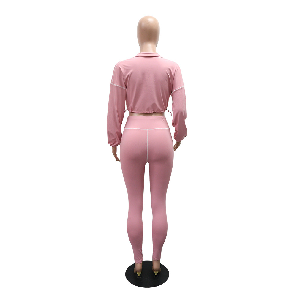 Women Casual Sports Long Sleeve Top and Pants Two-Piece Set