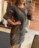 Summer Round Neck Half-Sleeve Vintage Printed Dress