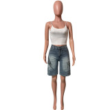 Women Trend Knee-Length Stretchy Denim Cargo Shorts