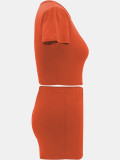 Women Summer Solid Crop Top Shorts Two-Piece Set