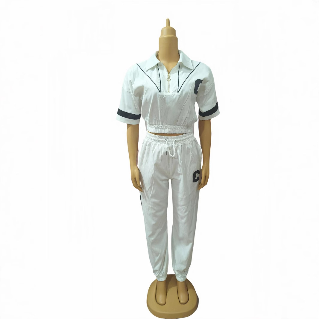 Plus Size African Women contrast color short-sleeved top and leggings Casual two-piece set