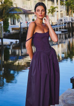 Strapless Low-Back Lace-Up Maxi Dress Floral Trim Chic Gown Strapless Low-Back Lace-Up Maxi Dress Floral Trim Chic Gown