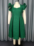 Women elegant ruffle square neck rose jacquard Formal Party Dress