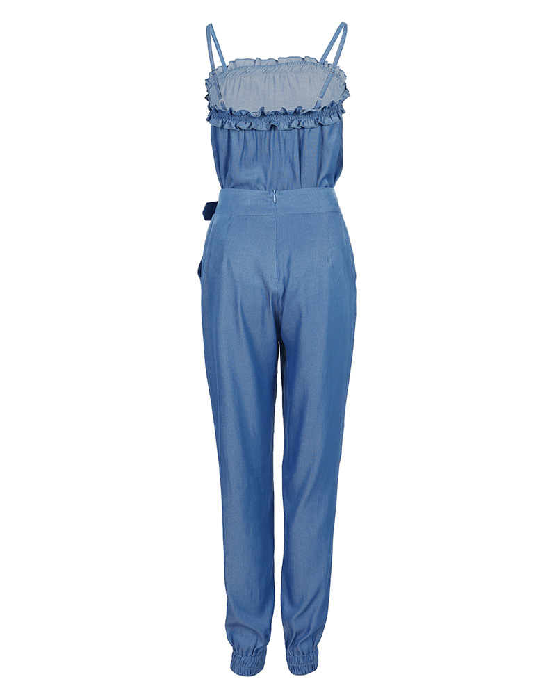 Summer Ruffle Edge Patchwork Suspender Top + Pants Two-piece Set
