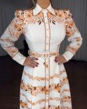 Summer Holidays Printed Three-quarter Sleeve Lace-Up Shirt Maxi Dress