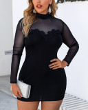 Plus Size Women Lace See-Through Mesh Backless Dress