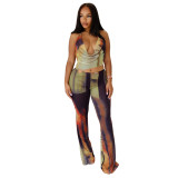 Women’s Circle-Embellished Halter Neck Open-Waist Jumpsuit