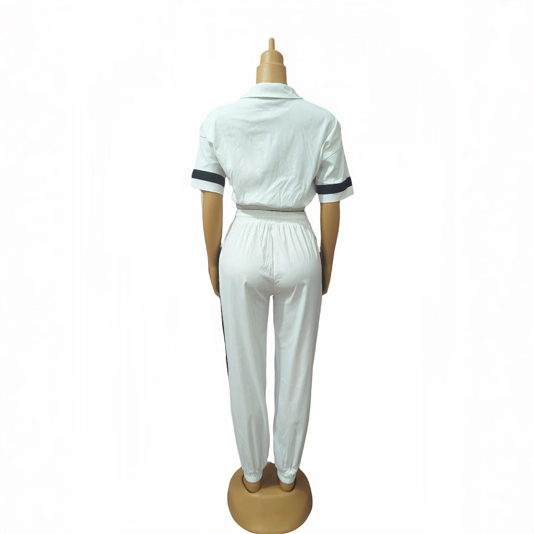 Plus Size African Women contrast color short-sleeved top and leggings Casual two-piece set