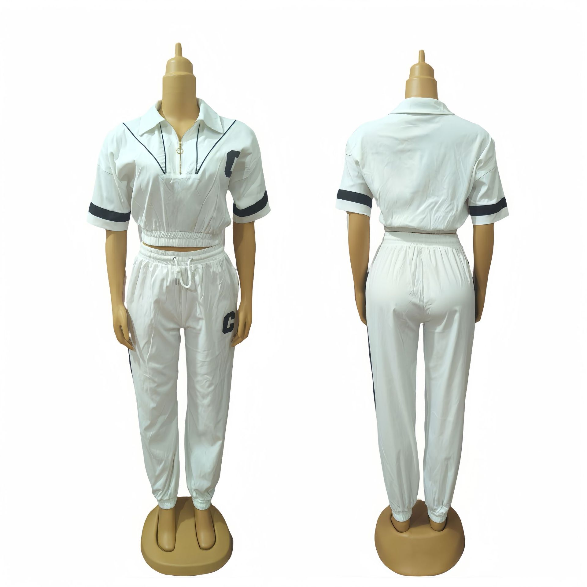 Plus Size African Women contrast color short-sleeved top and leggings Casual two-piece set