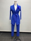 Plus Size African Women pleated Solid Blazer and Pant two-piece set