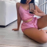 Women Sexy Sleeveless Lace Pajama Two-piece Set