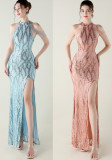 Women sequined sequined tube flower beaded sexy backless fishtail Formal Party evening dress