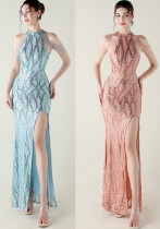 Women sequined sequined tube flower beaded sexy backless fishtail Formal Party evening dress