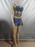 Women sexy bright diamond Denim suspender top