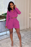 Women elegant Career Turndown Collar Long Sleeve Blazer and Shorts Two-piece Set