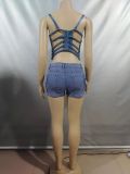 Women sexy bright diamond Denim suspender top