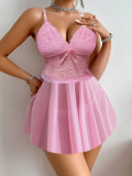 Sexy See Through Pink Lace Strap Nightdress Lingerie