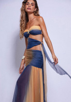 Women Sexy Strapless Hollow Lace-Up Gradient Color One-Piece Swimwear Women Sexy Strapless Hollow Lace-Up Gradient Color One-Piece Swimwear