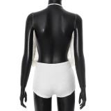 Sexy Lace Halter Neck Low Back Tight-Fitting Shorts Jumpsuit