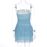 Women Summer Women Sexy Polka Dot Strapless Ruffle Bodycon Dress