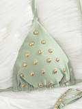 Sexy Lace-Up Studded Triangle Bikini Set Two-Piece Swimwear