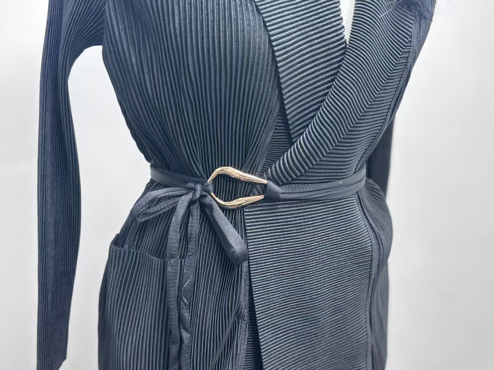 Plus Size African Women pleated Solid Blazer and Pant two-piece set