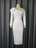 Solid Color Bell-Sleeve Back Slit Elegant Evening Gown