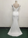 Women clothing cross pleated hollow mesh V Neck Formal Party evening dress