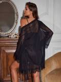 Sexy Black lacemesh Sleep Robe Set