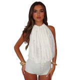 Sexy Lace Halter Neck Low Back Tight-Fitting Shorts Jumpsuit