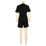 Women Summer Sports T-shirt and Shorts Two-piece Set