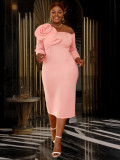 Solid Color Bell-Sleeve Back Slit Elegant Evening Gown