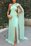 Women Strapless Pleated Ribbon Slit Dress