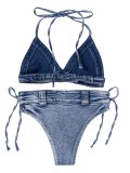 Women Sexy Denim Bikini Beach Swimwear Two Pieces