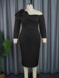 Solid Color Bell-Sleeve Back Slit Elegant Evening Gown